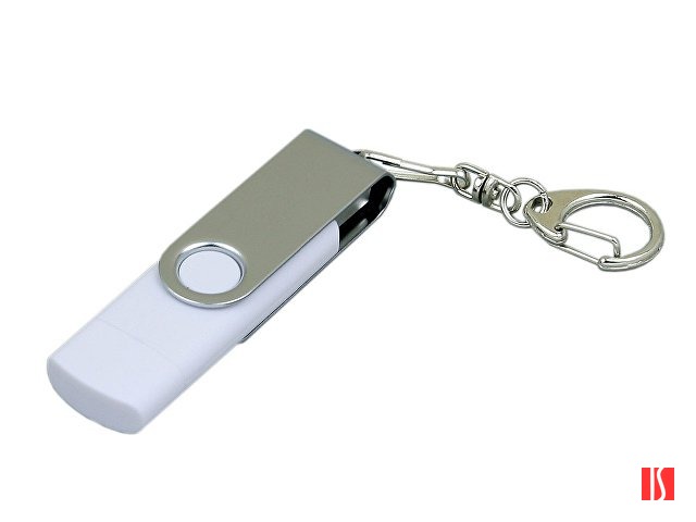 Флешка с  поворотным механизмом, c дополнительным разъемом Micro USB, 64 Гб, белый