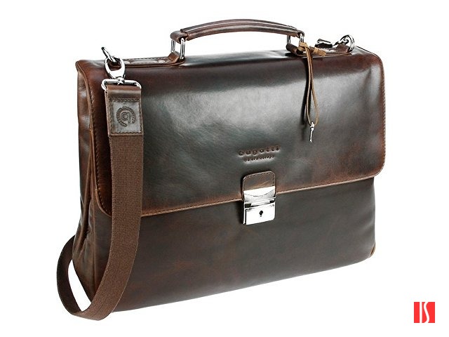 Портфель BUGATTI Romano 15'', коричневый, натуральная воловья кожа, 40х12х30 см