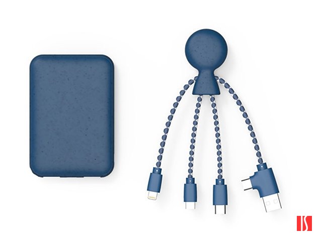 Портативное зарядное устройство "BioPack" c кабелем "Mr. Bio", 5000 mAh, синий