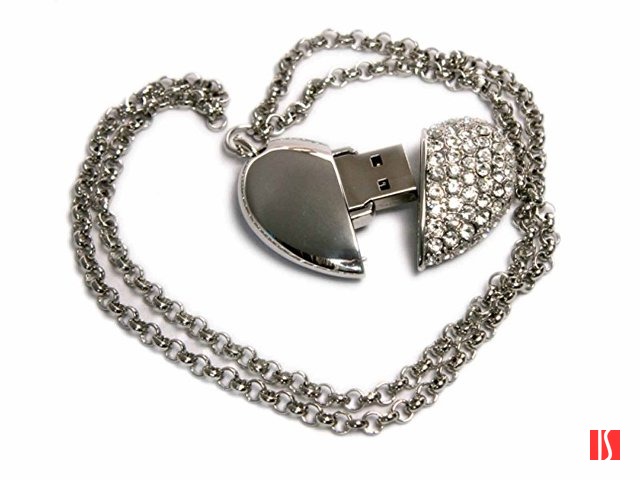 USB-флешка на 8 Гб в виде "Сердца " с кристаллами, серебро