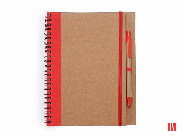 Блокнот А5+ ALANI с шариковой ручкой, крафтовый/красный