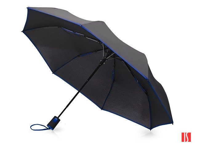 Зонт-полуавтомат складной Motley с цветными спицами, черный/синий