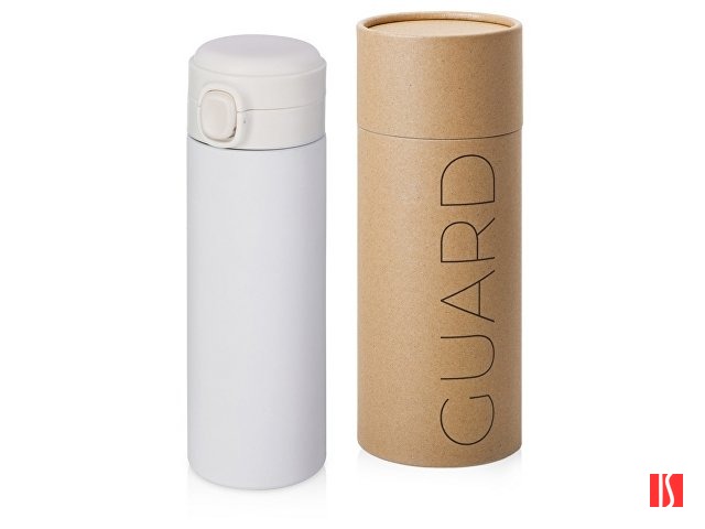 Вакуумная термокружка Waterline c кнопкой «Guard», 400 мл, тубус, белый (Р)