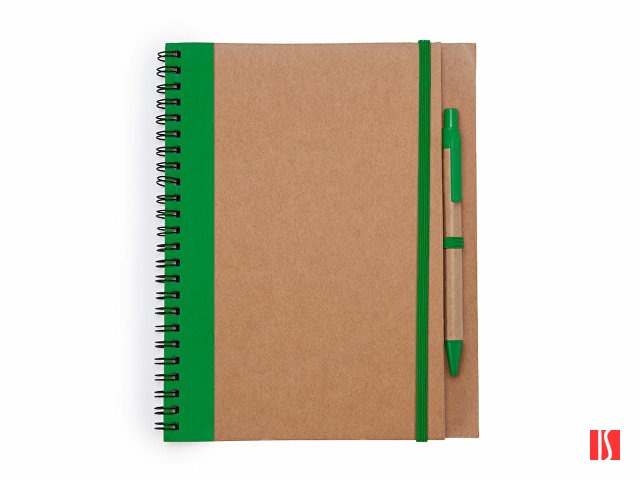 Блокнот А5+ ALANI с шариковой ручкой, крафтовый/папоротник