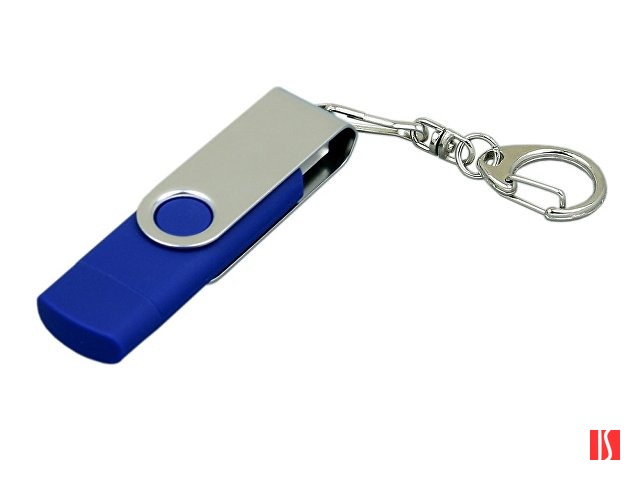 Флешка с  поворотным механизмом, c дополнительным разъемом Micro USB, 64 Гб, синий