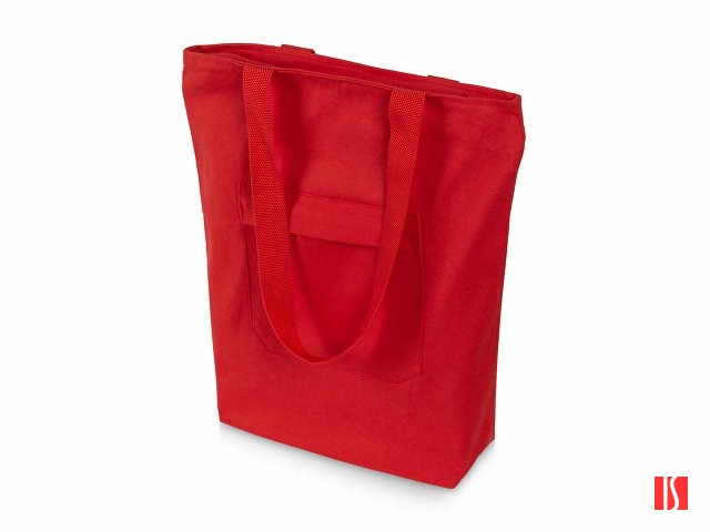 Сумка на молнии Zipper из хлопка 280 г c карманом на молнии спереди, красный