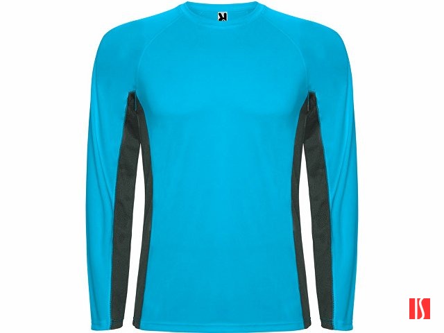 Футболка "Shanghai " мужская с длинным рукавом, бирюзовый/графитовый