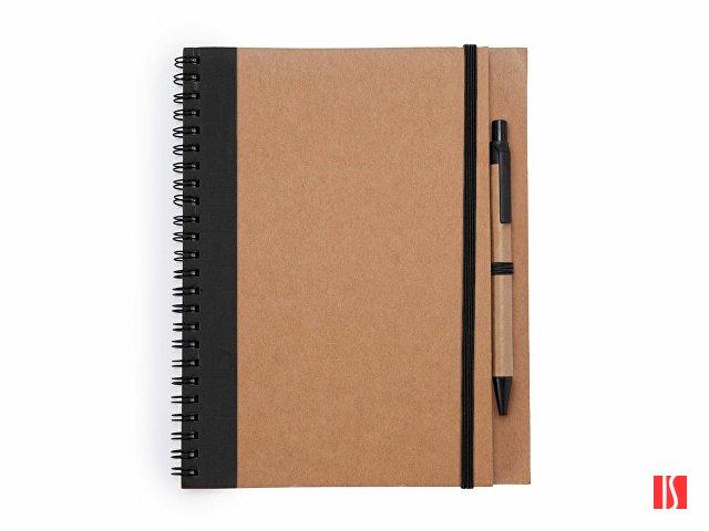 Блокнот А5+ ALANI с шариковой ручкой, крафтовый/черный