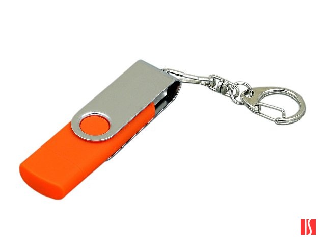 Флешка с  поворотным механизмом, c дополнительным разъемом Micro USB, 64 Гб, оранжевый