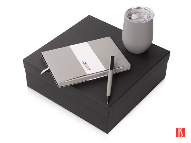 Подарочный набор c блокнотом C1, ручкой и термокружкой, серый