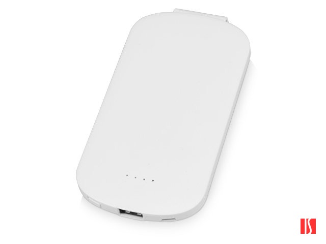 Портативное зарядное устройство "Pin" на 4000 mAh с большой площадью нанесения и клипом для крепления к одежде или сумке, белый