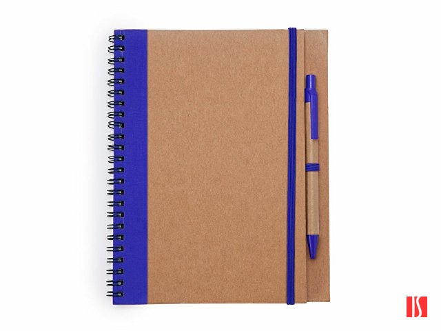 Блокнот А5+ ALANI с шариковой ручкой, крафтовый/королевский синий