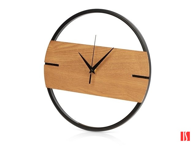 Деревянные часы с металлическим ободом, диаметр 30 см, "Time Wheel" горизонтальные, натуральный/черн