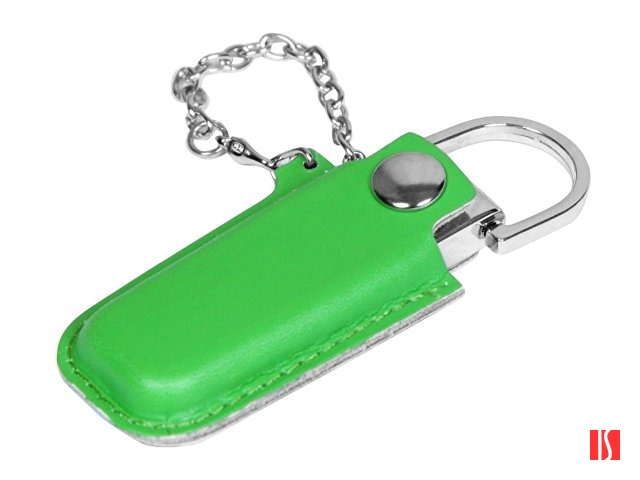 Флешка в массивном корпусе с кожаным чехлом, 32 Гб, зеленый