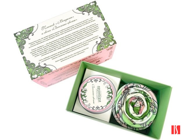 Набор: платок «Ландыши» и свеча «Весенние цветы»