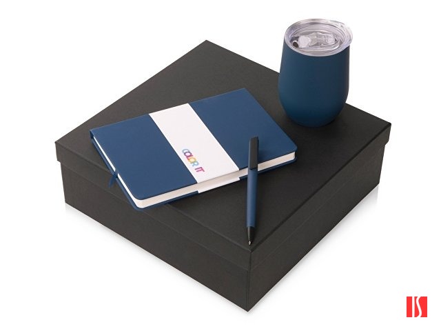 Подарочный набор c блокнотом C2, ручкой и термокружкой, темно-синий