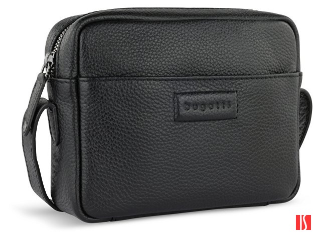 Сумка кросс-боди женская BUGATTI Elsa, чёрная, воловья кожа/полиэстер, 19х5,5х14 см