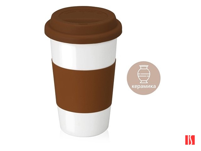 Кружка с силиконовой крышкой и манжетой «Нью-Йорк» 300мл, коричневый