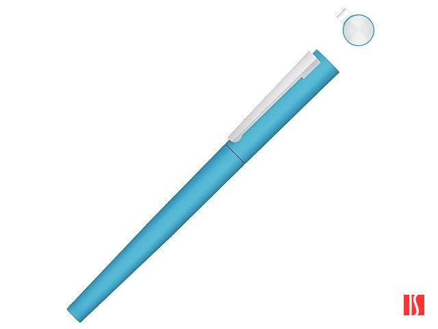 Ручка металлическая роллер «Brush R GUM» soft-touch с зеркальной гравировкой, голубой