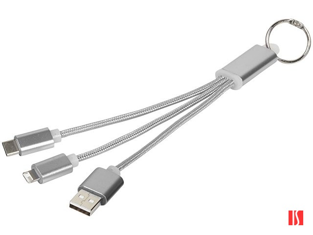 Кабель для зарядки Metal «3-в-1» с брелоком, серый