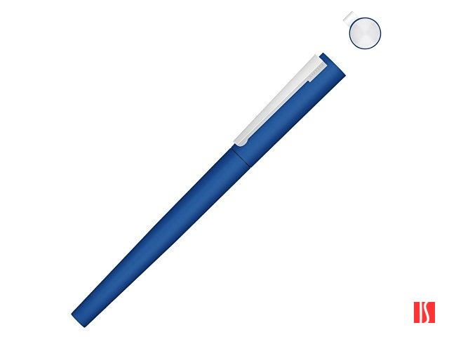 Ручка металлическая роллер «Brush R GUM» soft-touch с зеркальной гравировкой, средне-синий