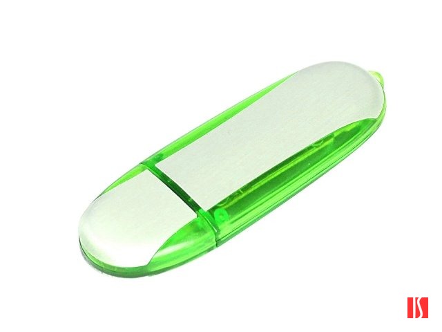 Флешка промо овальной формы, 32 Гб, серебристый/зеленый