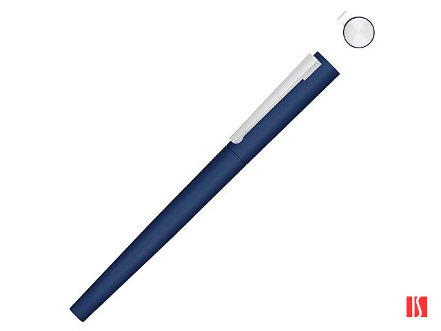 Ручка металлическая роллер «Brush R GUM» soft-touch с зеркальной гравировкой, темно-синий
