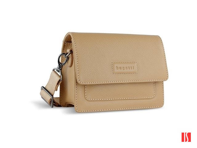 Сумка через плечо женская BUGATTI Elsa, песочного цвета, воловья кожа/полиэстер, 18,5х8,5х14,5 см