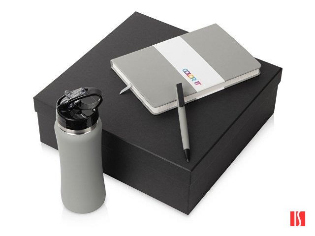 Подарочный набор c блокнотом C2, ручкой и бутылкой, серый