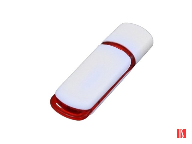 Флешка 3.0 промо прямоугольной классической формы с цветными вставками, 64 Гб, белый/красный