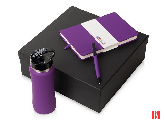 Купить Подарочный набор c блокнотом C2, ручкой и бутылкой, фиолетовый Подарочный набор c блокнотом C2, ручкой и бутылкой, фиолетовый