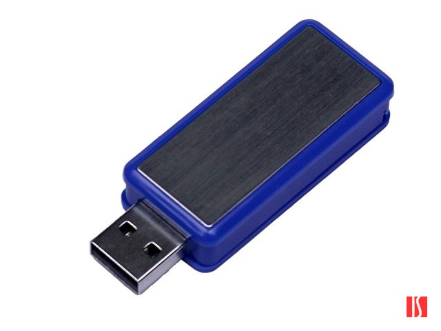 USB-флешка промо на 64 Гб прямоугольной формы, выдвижной механизм, синий