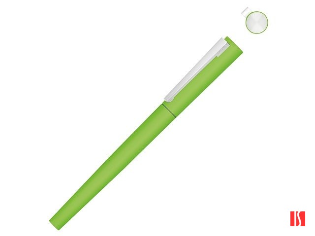 Ручка металлическая роллер «Brush R GUM» soft-touch с зеркальной гравировкой, зеленое яблоко