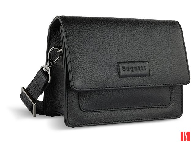 Сумка через плечо женская BUGATTI Elsa, чёрная, воловья кожа/полиэстер, 18,5х8,5х14,5 см