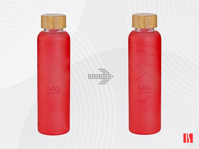 Стеклянная бутылка с бамбуковой крышкой «Foggy», 600 мл, красный, с УФ печатью