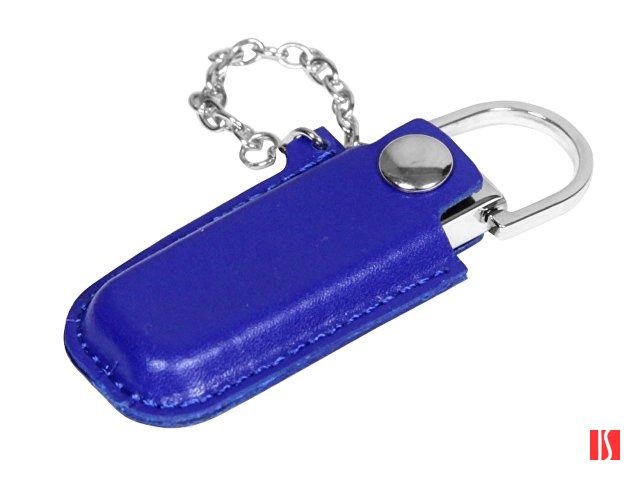 Флешка в массивном корпусе с кожаным чехлом, 64 Гб, синий