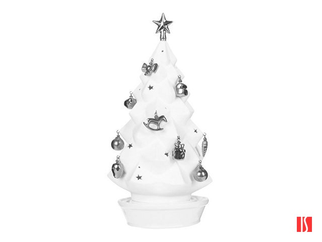 Подсвечник Новогодняя Ель (бисквит) с росписью игрушек платиной