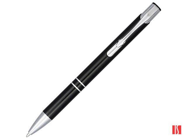 Кнопочная шариковая ручка Moneta из анодированного алюминия, синие чернила, черный