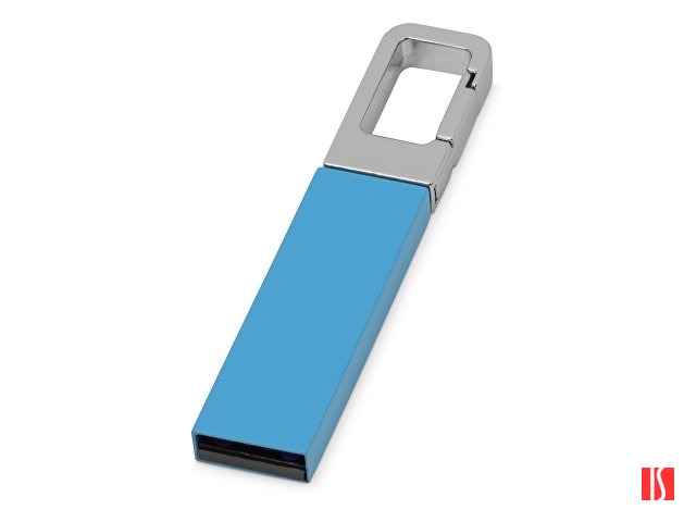 Флеш-карта USB 2.0 16 Gb с карабином "Hook", голубой/серебристый
