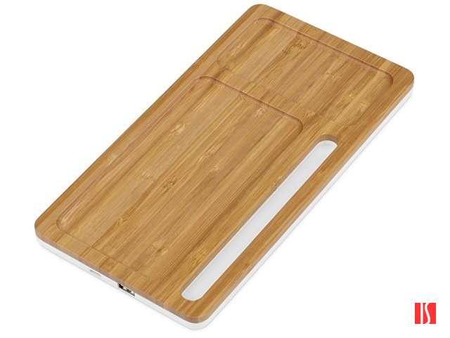 Купить Беспроводное зарядное устройство-органайзер из бамбука "Timber", темно-натуральный/белый Беспроводное зарядное устройство-органайзер из бамбука "Timber", темно-натуральный/белый