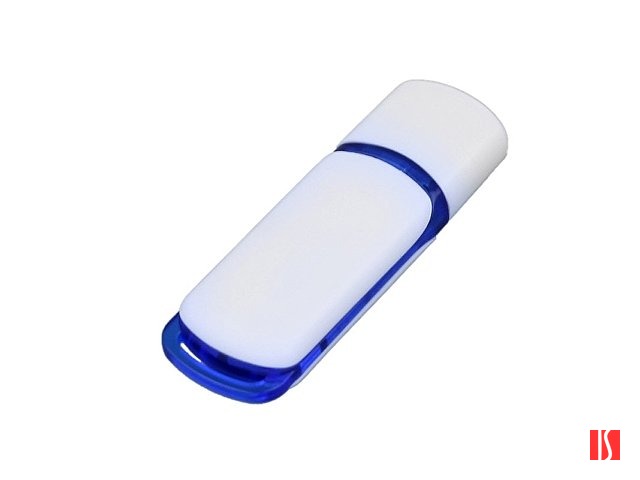 Флешка 3.0 промо прямоугольной классической формы с цветными вставками, 128 Гб, белый/синий