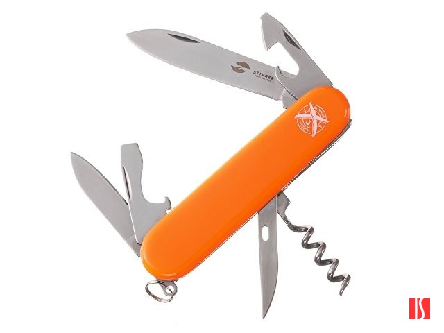 Нож перочинный Stinger, 90 мм, 11 функций, материал рукояти: АБС-пластик (оранжевый)