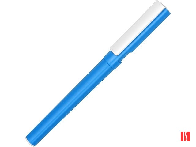 Ручка пластиковая шариковая трехгранная «Nook» с подставкой для телефона в колпачке, голубой/белый