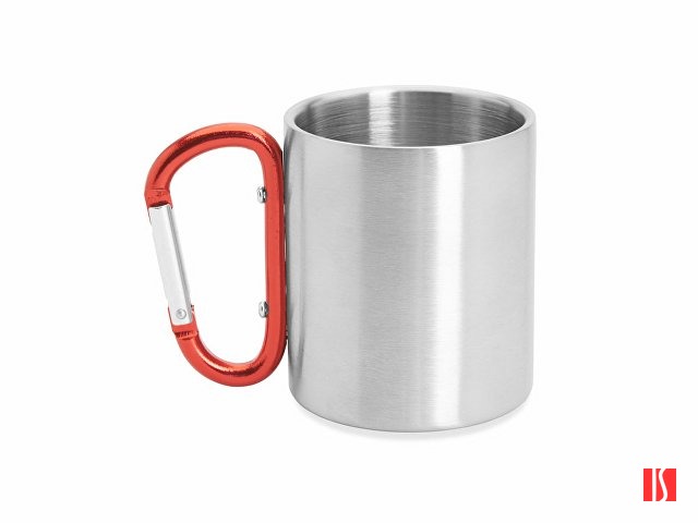 Кружка GUAYA с ручкой карабином, 230 мл, серебристый/красный