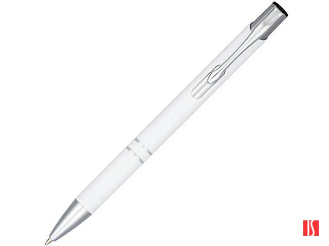 Кнопочная шариковая ручка Moneta из анодированного алюминия, синие чернила, белый