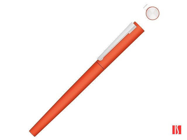 Ручка металлическая роллер «Brush R GUM» soft-touch с зеркальной гравировкой, оранжевый