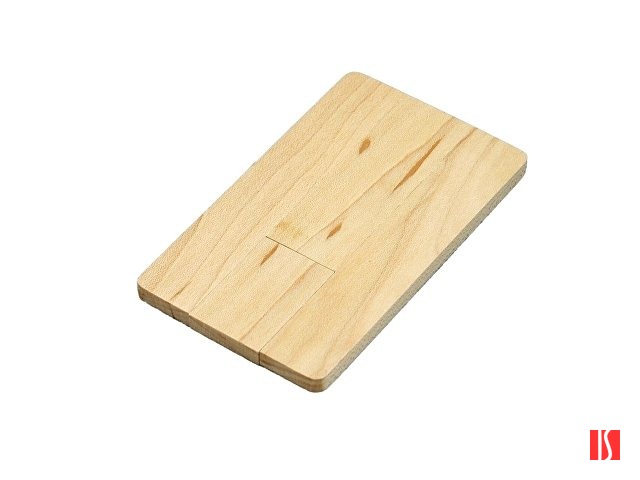 Флешка в виде деревянной карточки с выдвижным механизмом, 32 Гб, натуральный