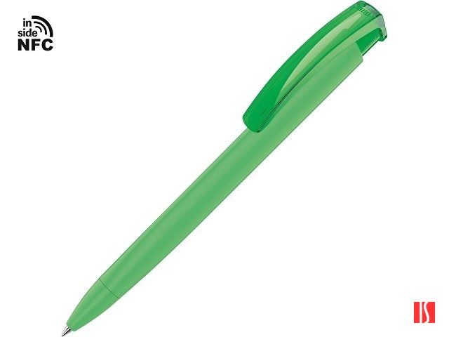 Ручка пластиковая шариковая трехгранная «Trinity K transparent Gum» soft-touch с чипом передачи инфо, зеленое яблоко
