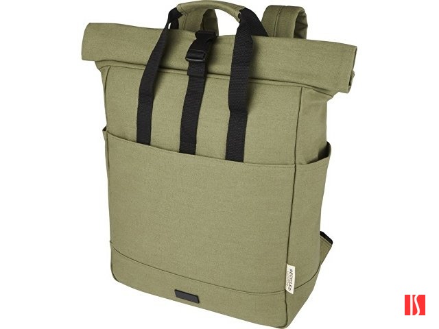 Рюкзак для 15-дюймового ноутбука Joey объемом 15 л из брезента, переработанного по стандарту GRS, со сворачивающимся верхом, оливковый