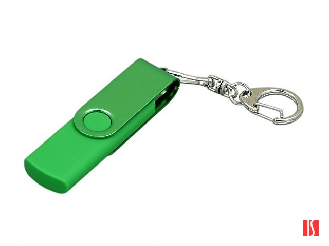 Флешка с поворотным механизмом, c дополнительным разъемом Micro USB, 64 Гб, зеленый